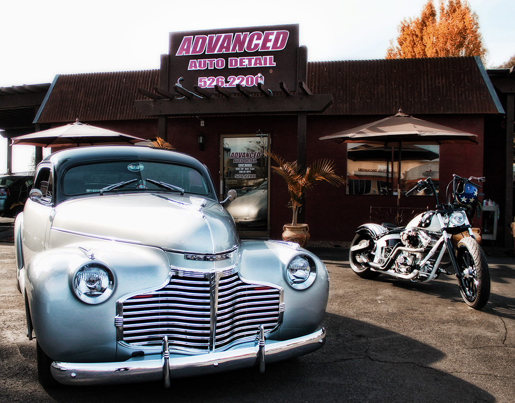 Vintage car in front of Advanced Auto Detail Shop