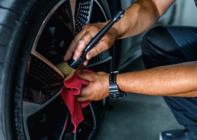 wheel being cleaned