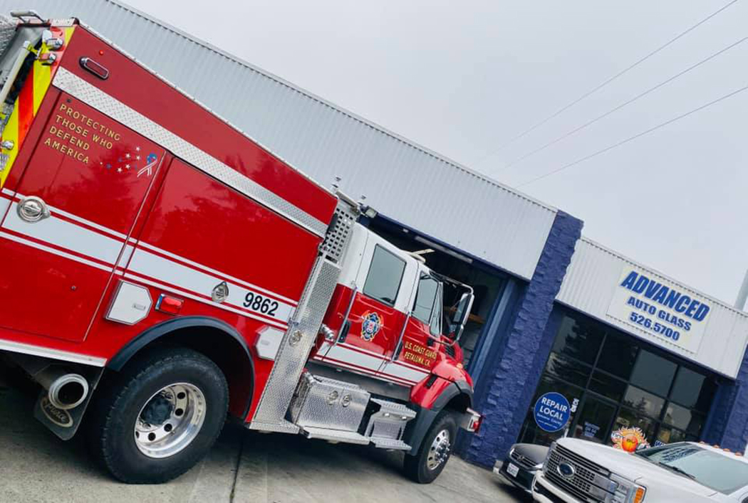 Fire truck parked outside Advanced Auto Glass